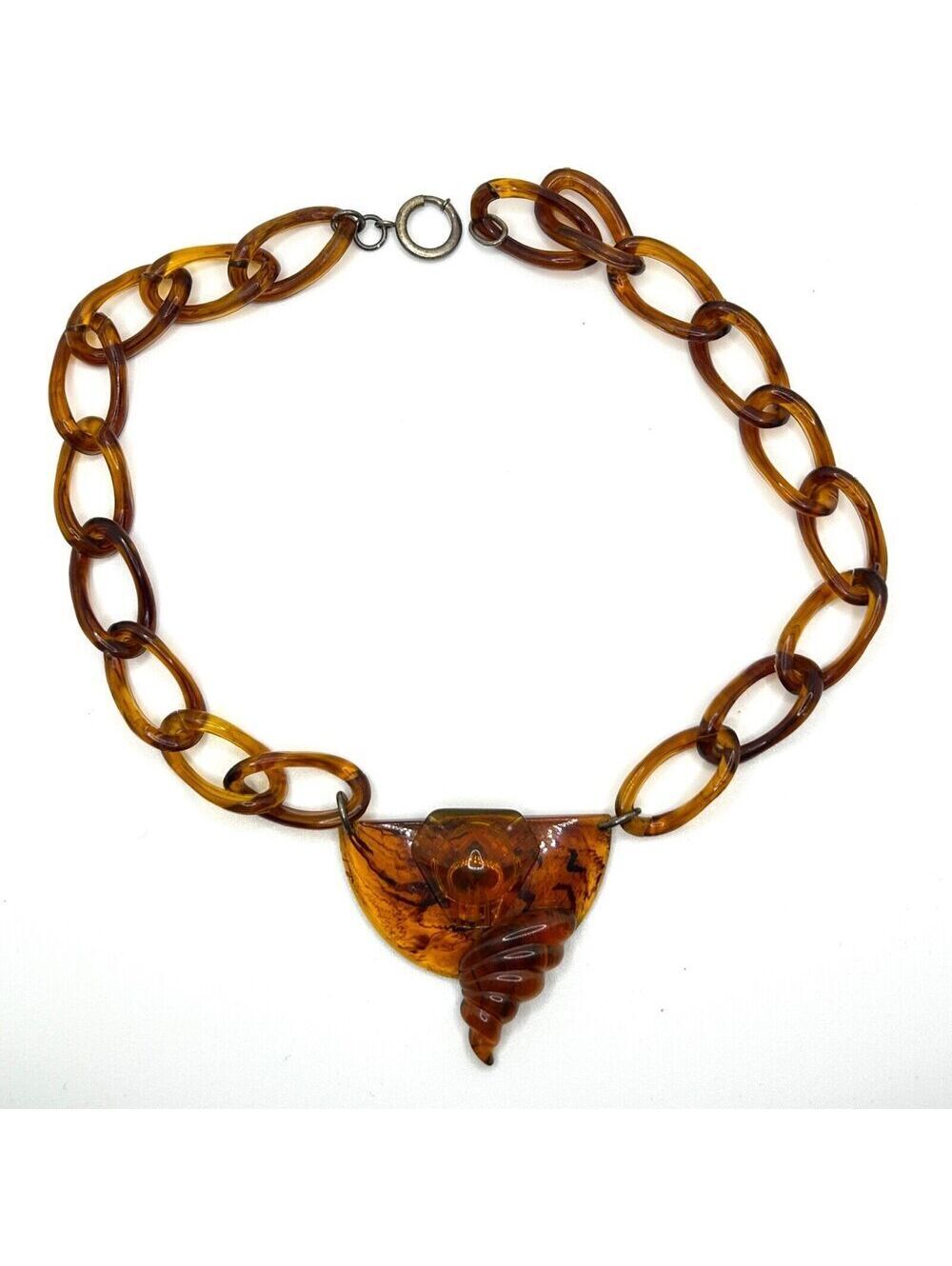 Vintage 70s Art Deco Revival Faux Tortoiseshell Necklace